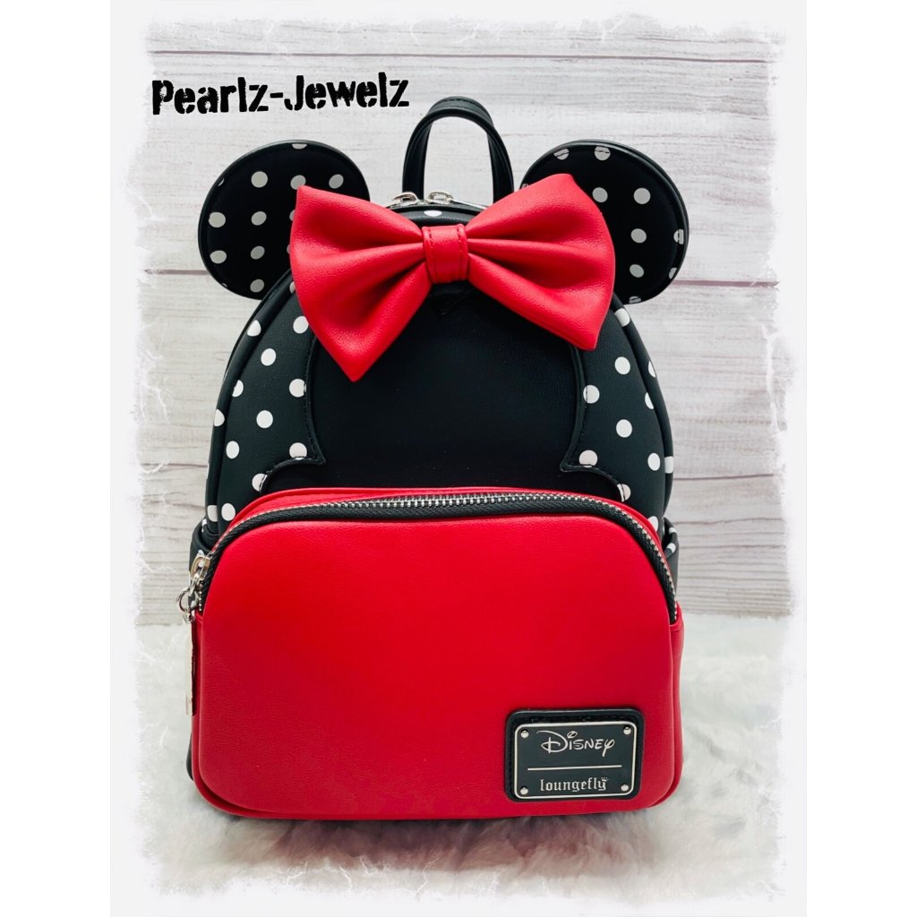 Loungefly Disney Minnie Mouse Polka Dots Black & Red Bow Mini Backpack Nwt